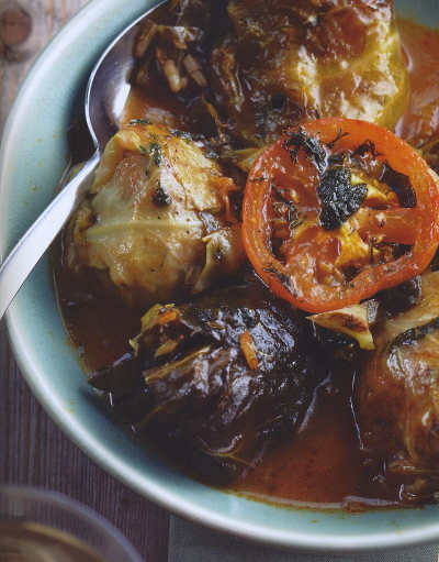  Stuffed Cabbage Leaves in a Tomato and Basil Sauce
