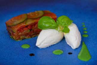 Toons Bridge Buffalo Mozzarella Bavarois, Pressed Ratatouille, Basil Aioli