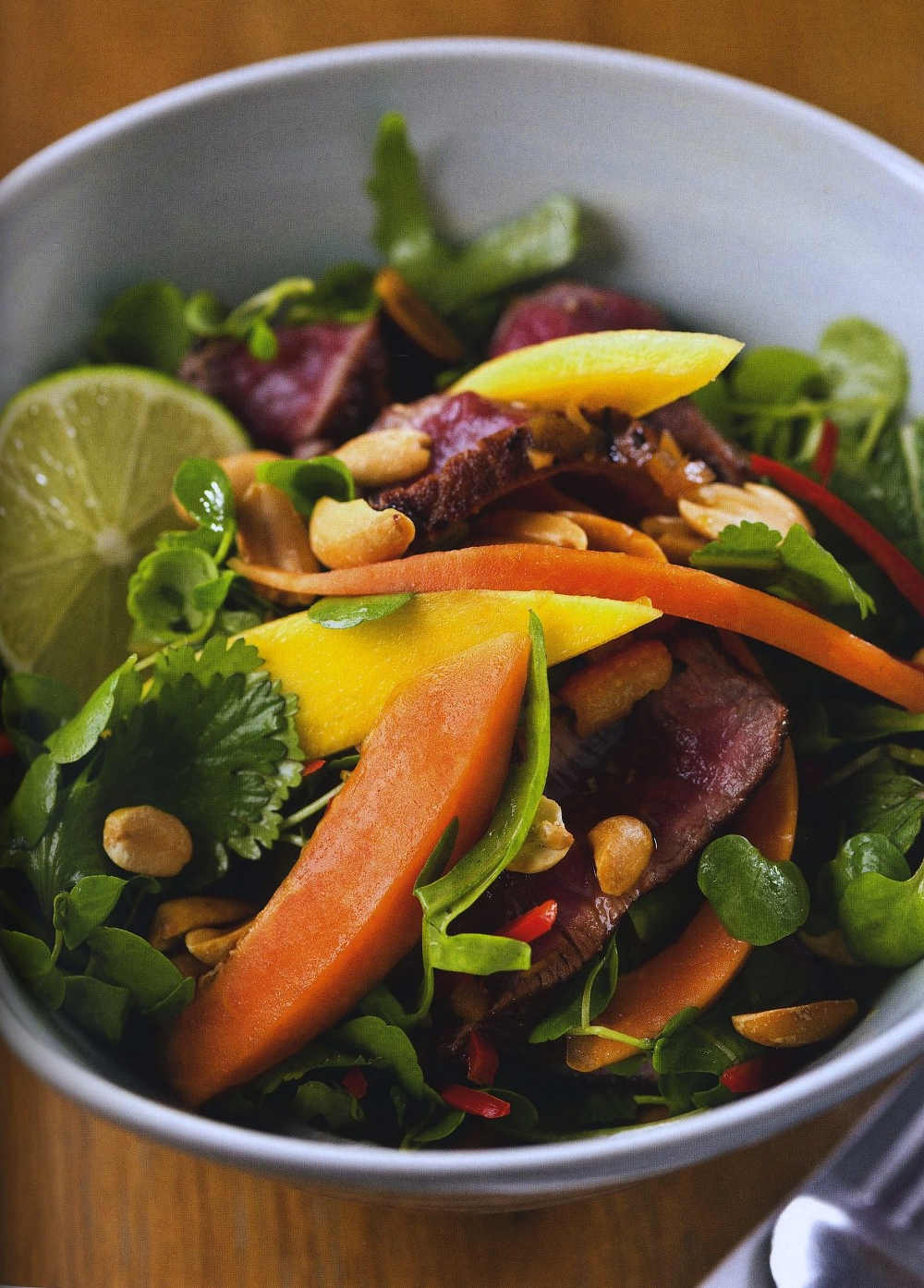 Zingy Beef With A Salad Of Watercress, Mint, Mango And Peanuts