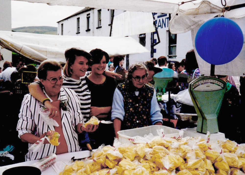 Sharon Noonan (Devlin) with her grandmother, sister and great aunt at the Lammas Fair in the 1980s.