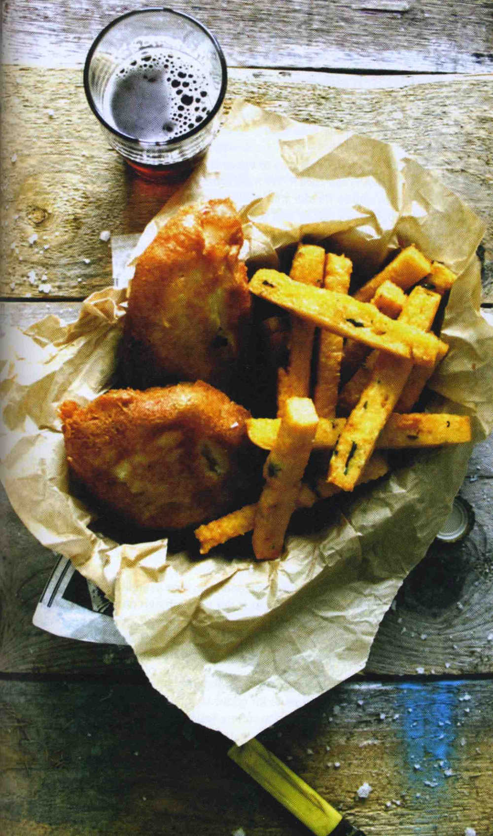 Irish Ale-Battered Fish with Chickpea Chips and Lemon Aioli