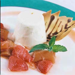 Vanilla Yoghurt Bavarois with Stewed Rhubarb & Strawberries 
