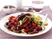 Sausages with Cranberry Gravy and Bubble & Squeak