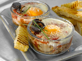 Baked Eggs with Smoked Ham and Mushrooms