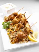 Chicken Skewers with dried
fruit cous cous