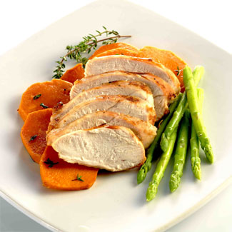 Grilled Supreme of Chicken with Sweet Potato and Asparagus