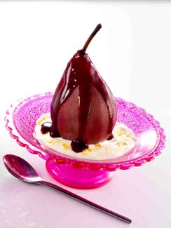 Spiced Poached Pears in Red Wine with Yoghurt