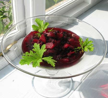 Compote of Blackberry and Apples with Sweet Geranium Leaves