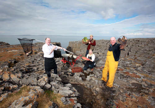 John Sheedy of Sheedy's Restaurant, Birgitta Hedin Curtin of Burren Smokehouse, Jason Horner of Leen Organics and Gerry Sweeney of Burren Seafoods photographed in the Burren 