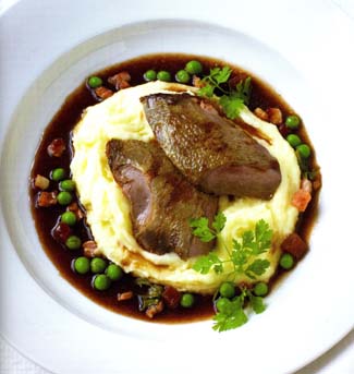 Pigeon with Pommes Mousseline and Pancetta Peas