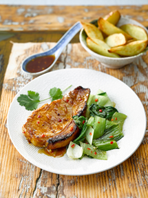 Grilled Pork Chops with Stir-fried Pak Choi