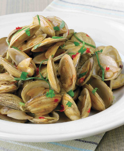 Wok Fried Clams with Spring Onions, Chilli & Ginger Butter