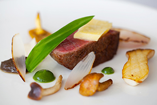 Dry-aged beef, Ballyhoura Mountain Mushrooms, Coolea cheese, parsley purée, wild garlic