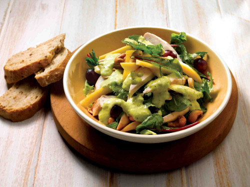 Warm Chicken Salad with Cashew Nuts and Mango Dressing