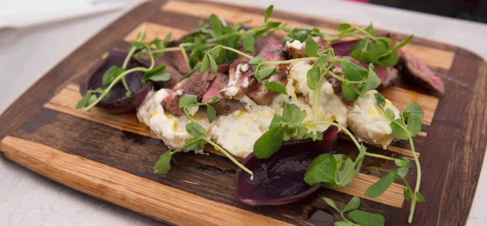 Peter Hannan’s Himalayan Salt Aged Sirloin With Warm Comber Early Potato, Scallion & Horseradish Salad.