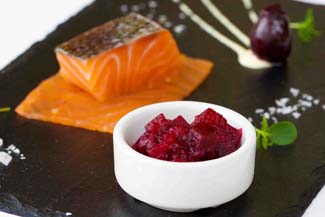  Whiskey cured smoked salmon with Janet?s Country Fayre Beetroot Blush and citrus mayonnaise
