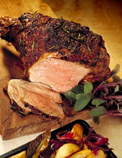 Leg of Lamb Roasted with Mustard and Rosemary