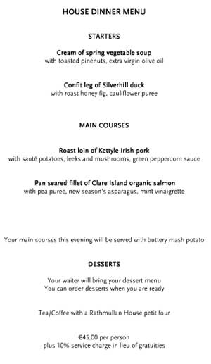 Rathmullan House - Dinner Menu