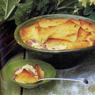 Rhubarb Bread and Butter Pudding