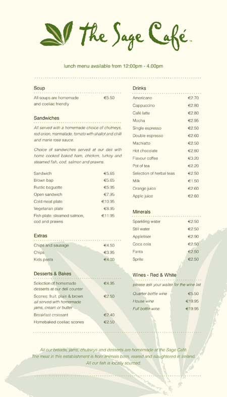 The Sage Cafe - Lunch Menu 2