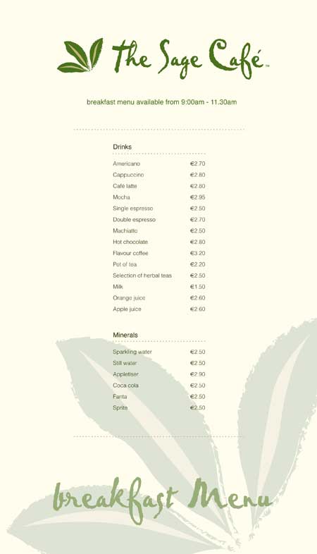 Sage Cafe - Breakfast Menu 2